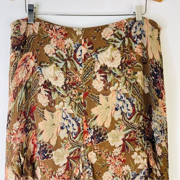 Nygard brown pink cream silk floral ruffle boho cottagecore midi skirt 14 - Picture 2 of 7